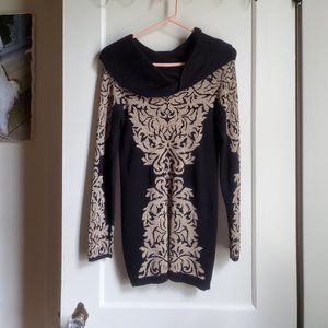 Inc Black & Gold Lame Cowel Neck Long Sleeve Swea 8-10